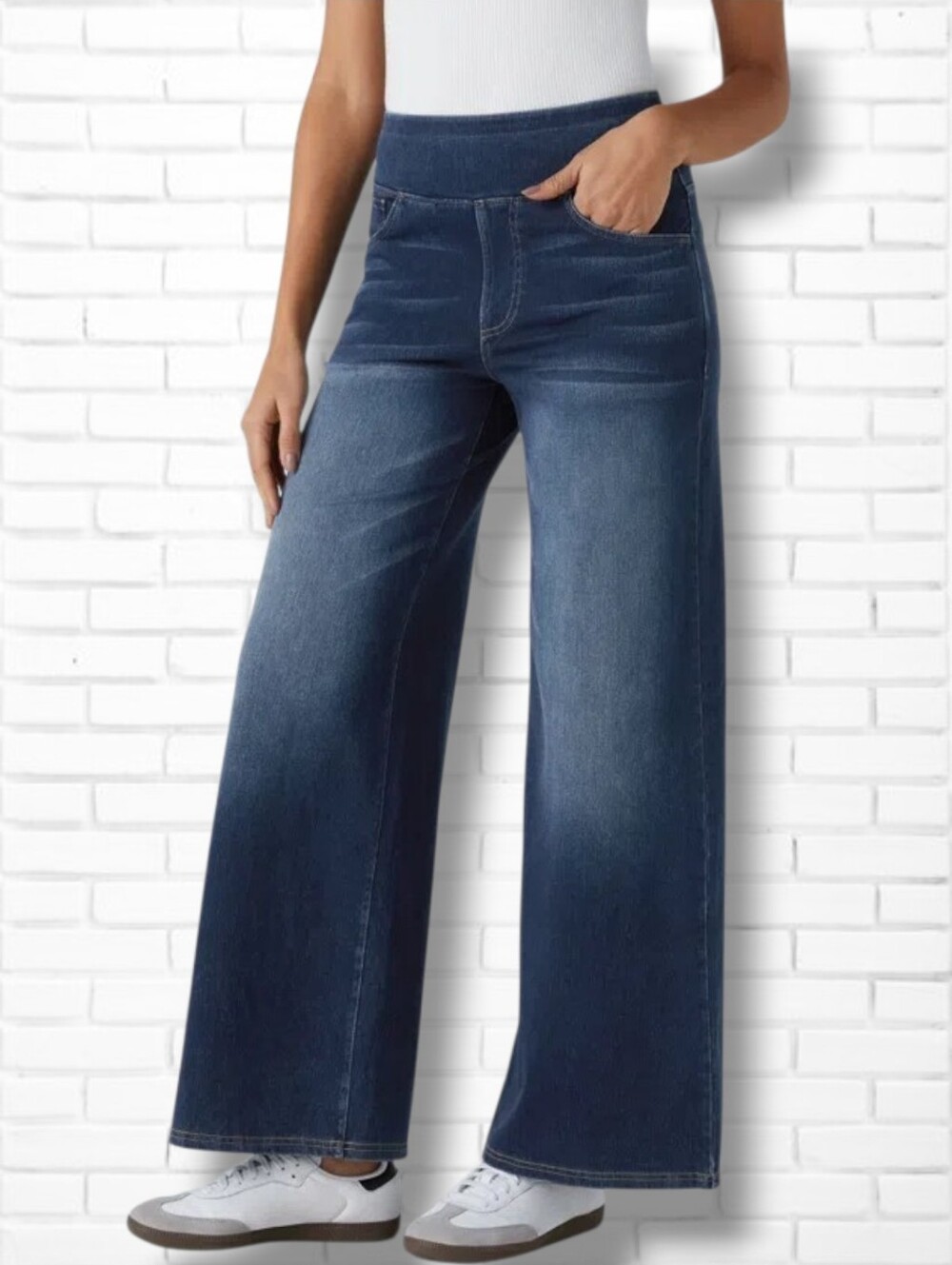Halara Size M Tall Flex High Waisted Pockets Baggy Wide Leg Washed Blue Jeans